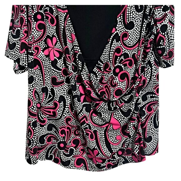 Y2K Studio 1940 Womens Plus Size 22/24W Faux Wrap Built-in Tank Black & Pink Pri - Picture 6 of 7